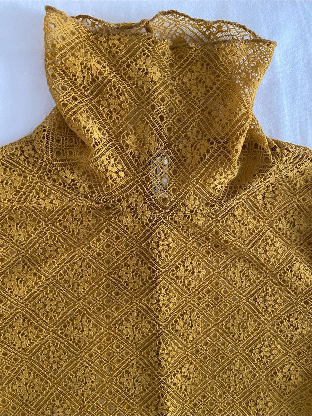 Intimately Free People Sweet Memories Sheer Lace Turtleneck Mustard Yellow XS - Picture 5 of 14